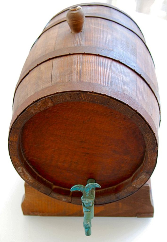 10 l wooden barrel liquor barrel, wine barrel wood copper fittings and stand