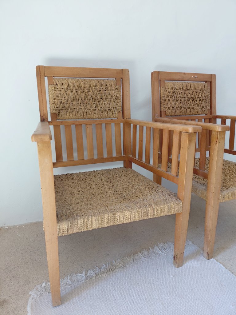 2 antike Holzstühle Sessel Stühle geflochtene Sitzfläche