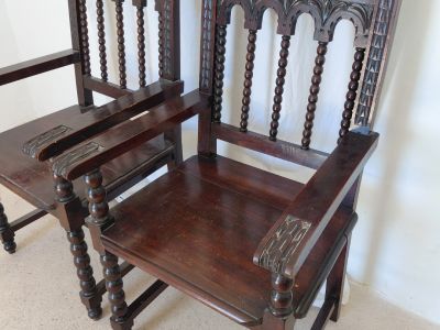 2 antique Spanish chairs c. 1890 monk's chairs Colonial period solid wood