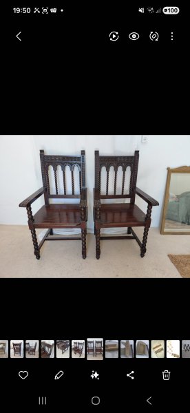 2 antique Spanish chairs c. 1890 monk's chairs Colonial period solid wood