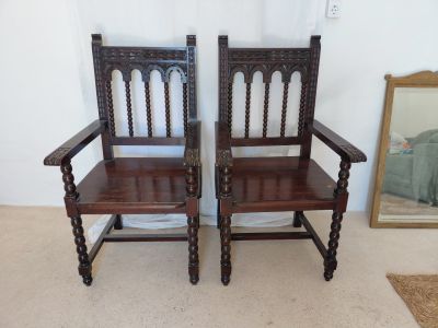 2 antique Spanish chairs c. 1890 monk's chairs Colonial period solid wood