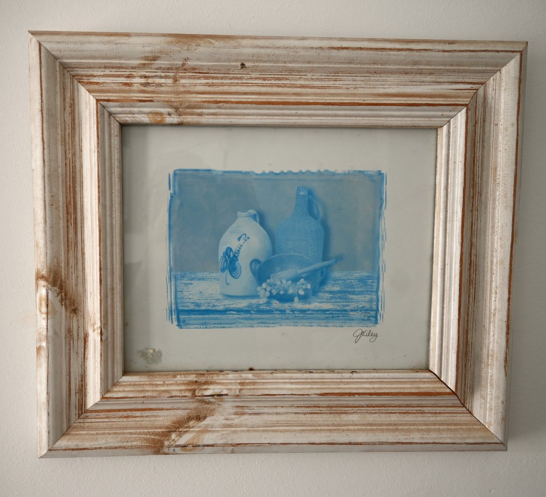 2 Bilder Stilleben monochrom blau