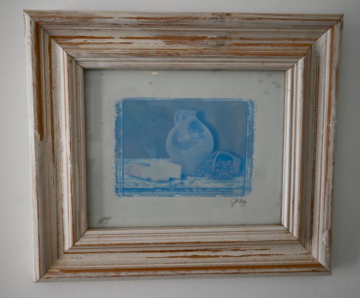 2 Bilder Stilleben monochrom blau
