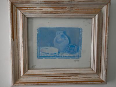 2 Bilder Stilleben monochrom blau