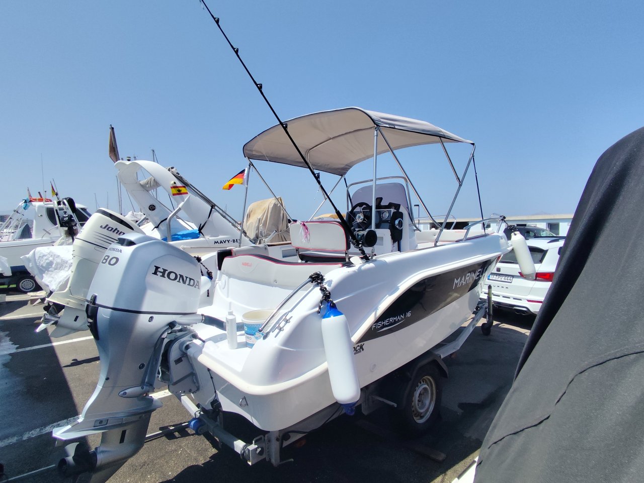 2023 Marinello Fisherman 16 + Motor Honda BF80 + Trailer 1300kg Motorboot Angelboot