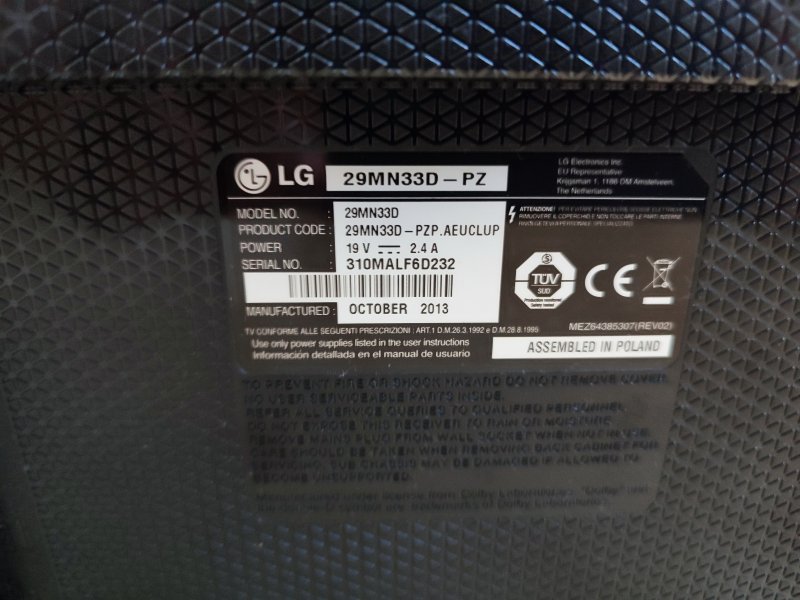Televisor HD de 29 pulgadas / Monitor PC LG 29MN33D-PZ Televisor Negro