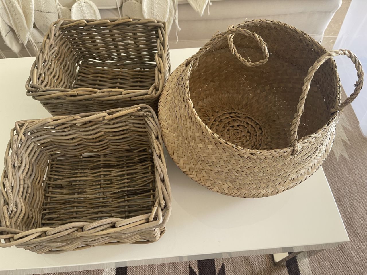 3 decorative baskets natural