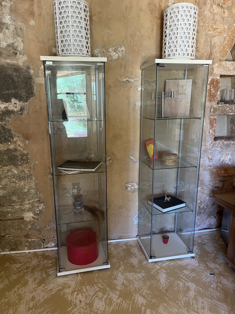 3 Glasvitrinen mit Regalen