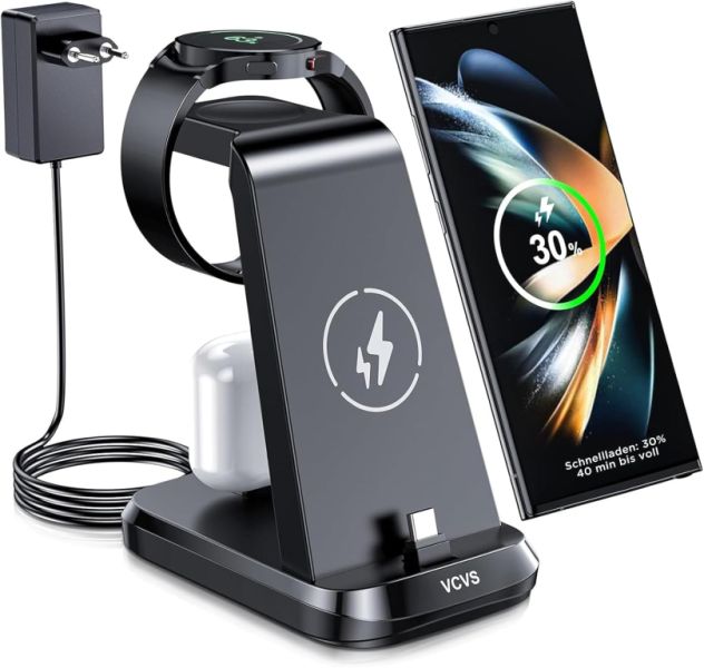 3 in 1 VCVS 30W USB-C Superschnell-Ladestation, die 3 Geräte gleichzeitig laden kann