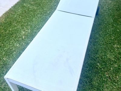 4 white aluminum sun loungers with wheels