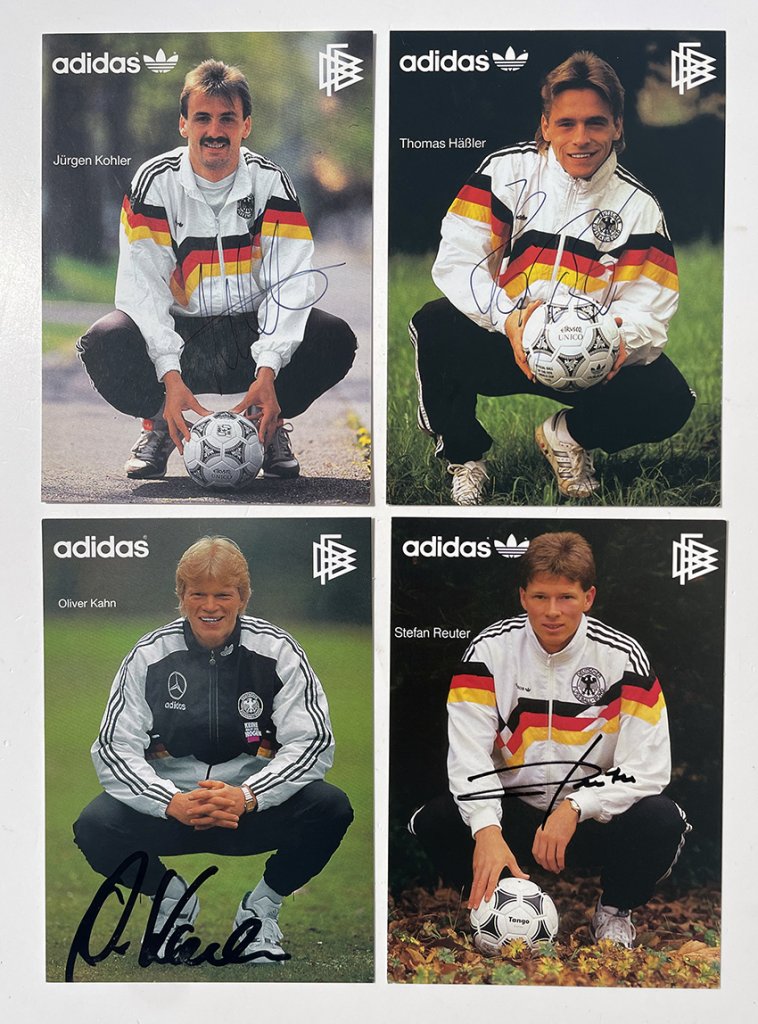 4 Original-Autogramme von Oliver Kahn Jürgen Kohler Thomas Häßler Stefan Reuter
