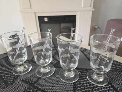 4er Set Vintage Leonardo Grog-Gläser Wolke mit Glas-Rührstäben (80er Jahre)