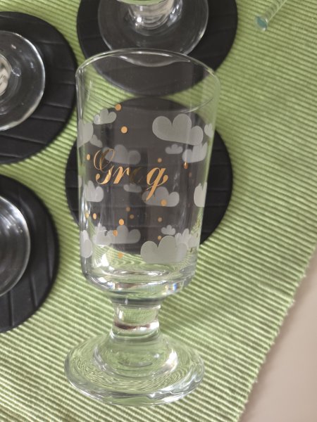 4er Set Vintage Leonardo Grog-Gläser Wolke mit Glas-Rührstäben (80er Jahre)