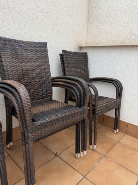 6 Stühle Stuhl Rattan braun outdoor mit Tisch