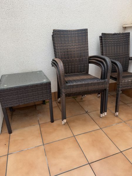 6 Stühle Stuhl Rattan braun outdoor mit Tisch