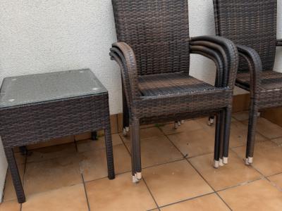 6 Stühle Stuhl Rattan braun outdoor mit Tisch