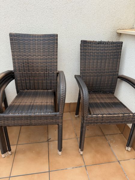 6 Stühle Stuhl Rattan braun outdoor mit Tisch