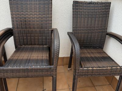 6 Stühle Stuhl Rattan braun outdoor mit Tisch
