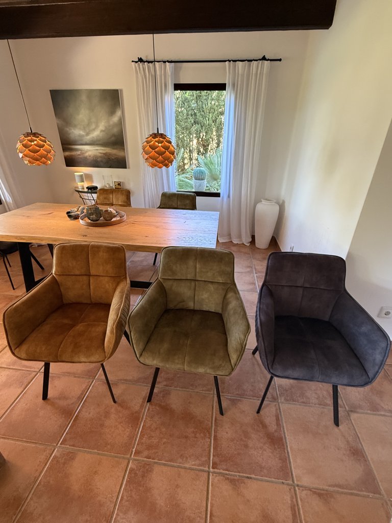 6-piece set dining chairs (armchair style) Cognac, Grey & Green