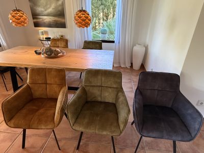 6-piece set dining chairs (armchair style) Cognac, Grey & Green