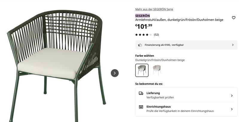 6x IKEA SEGERÖN Armlehnstuhl, dunkelgrün, mit Sitzkissen  wie neu