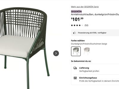 6x IKEA SEGERÖN Armlehnstuhl, dunkelgrün, mit Sitzkissen  wie neu