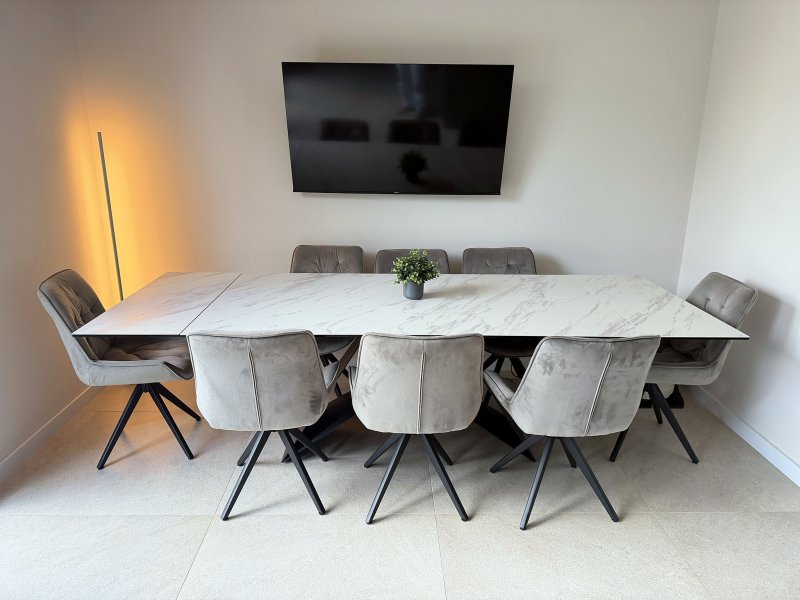 8 Dining Chairs Velvet Grey Swivel