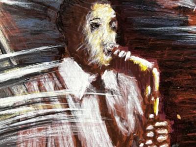 Abstract ART Saxophon original signiert Simon Presley ca. 70 x 52 cm gerahmt