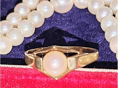 Akoya Perlen-Schmuck-Set Halskette, Armband und Ring mit Sterling Silver und 8 K Gold