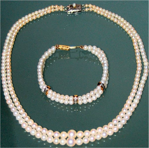 Akoya Perlen-Schmuck-Set Halskette, Armband und Ring mit Sterling Silver und 8 K Gold