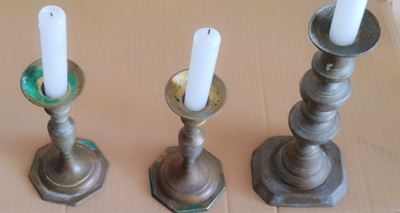 Antique Bronze Candlestick with Patina