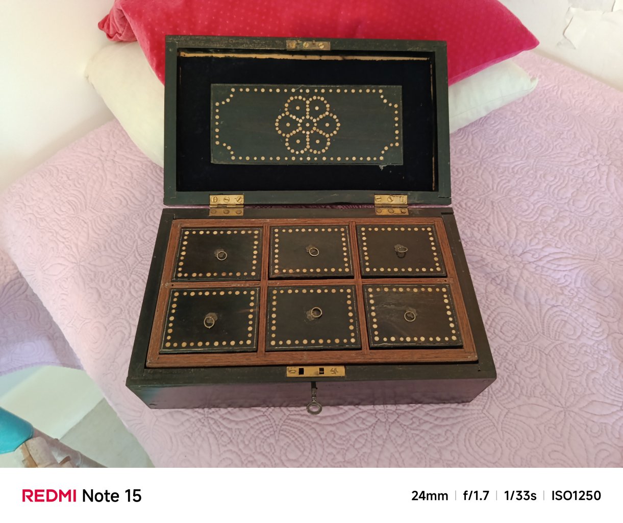 Antique ebony jewelry box