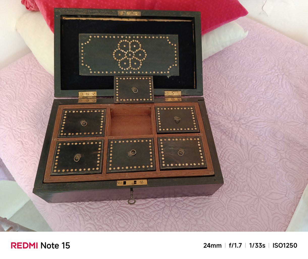 Antique ebony jewelry box