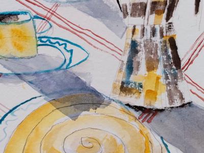 Acuarela cafè y ensaimada