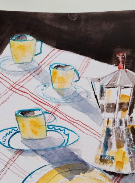 Acuarela cafè y ensaimada