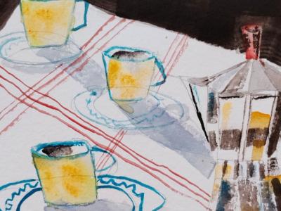 Acuarela cafè y ensaimada