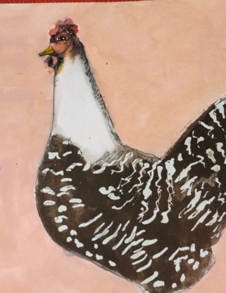 Aquarell einer Henne in Schwarzweiß