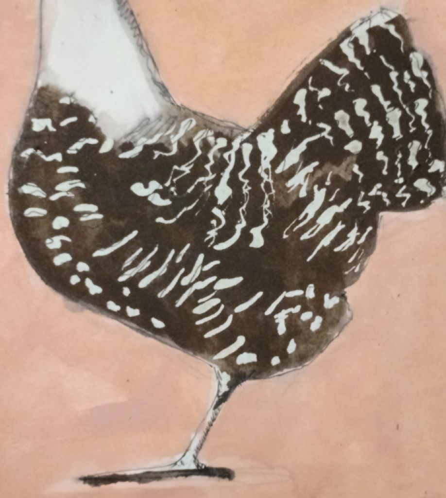 Aquarell einer Henne in Schwarzweiß