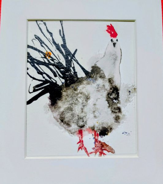 Watercolor of a rooster on paper