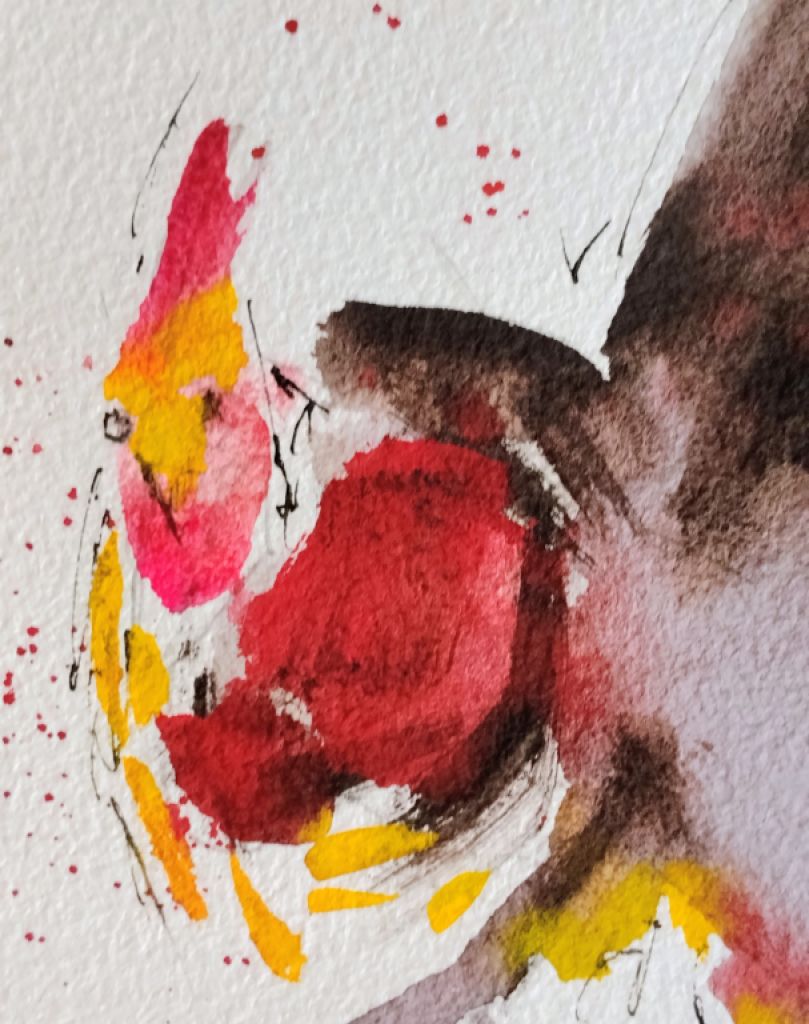 Rooster watercolor on paper