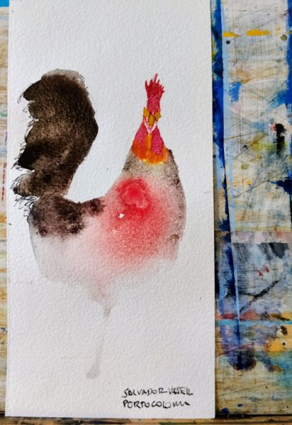 Rooster watercolor on paper