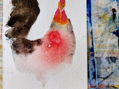 Rooster watercolor on paper