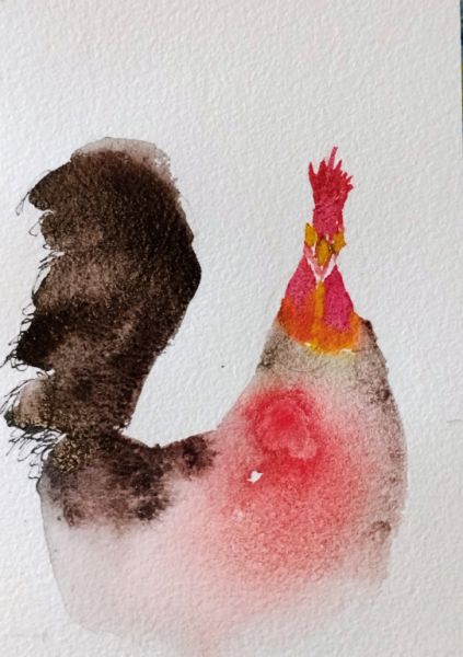 Rooster watercolor on paper