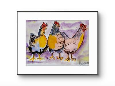 Aquarell von Hühnern auf Papier