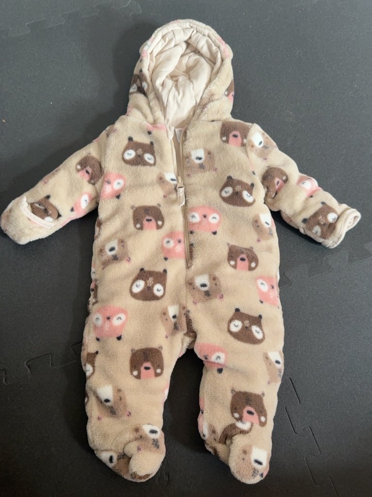 Baby-Fleeceoverall Gr. 56 mit Bärenmotiv und Kapuze