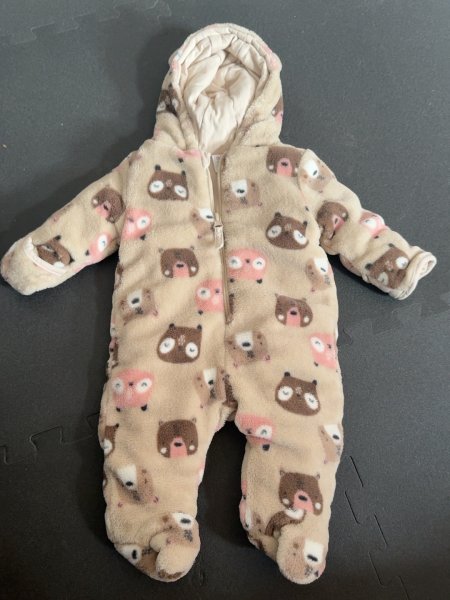 Baby-Fleeceoverall Gr. 56 mit Bärenmotiv und Kapuze