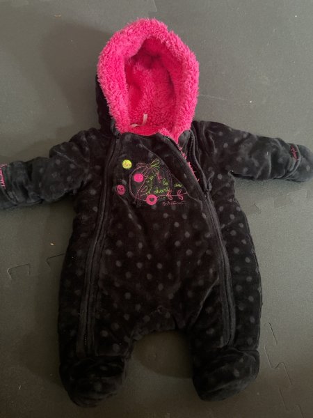 Baby-Winteroverall Gr. 54 schwarz/pink mit Kapuze