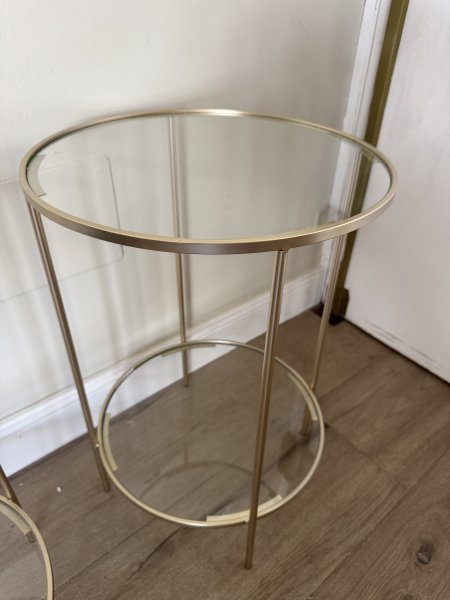 Beistelltisch, Aluminium, vergoldet mit Glasplatte