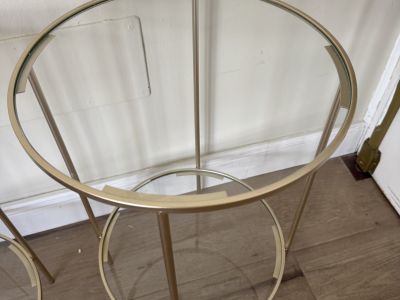 Beistelltisch, Aluminium, vergoldet mit Glasplatte