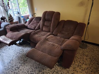 Braunes 3-Sitzer Relax-Sofa